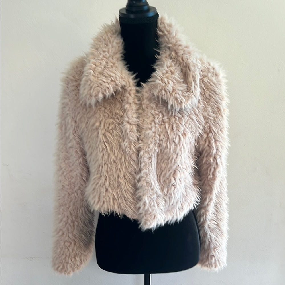Showpo Cream Teddy Jacket Plush Cropped Design